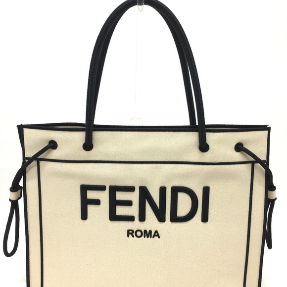 FENDI 8BH379 Logo Roma Shopper Large Tote Bag, Canvas, Women's, Grezzo Natura... - Picture 1 of 16